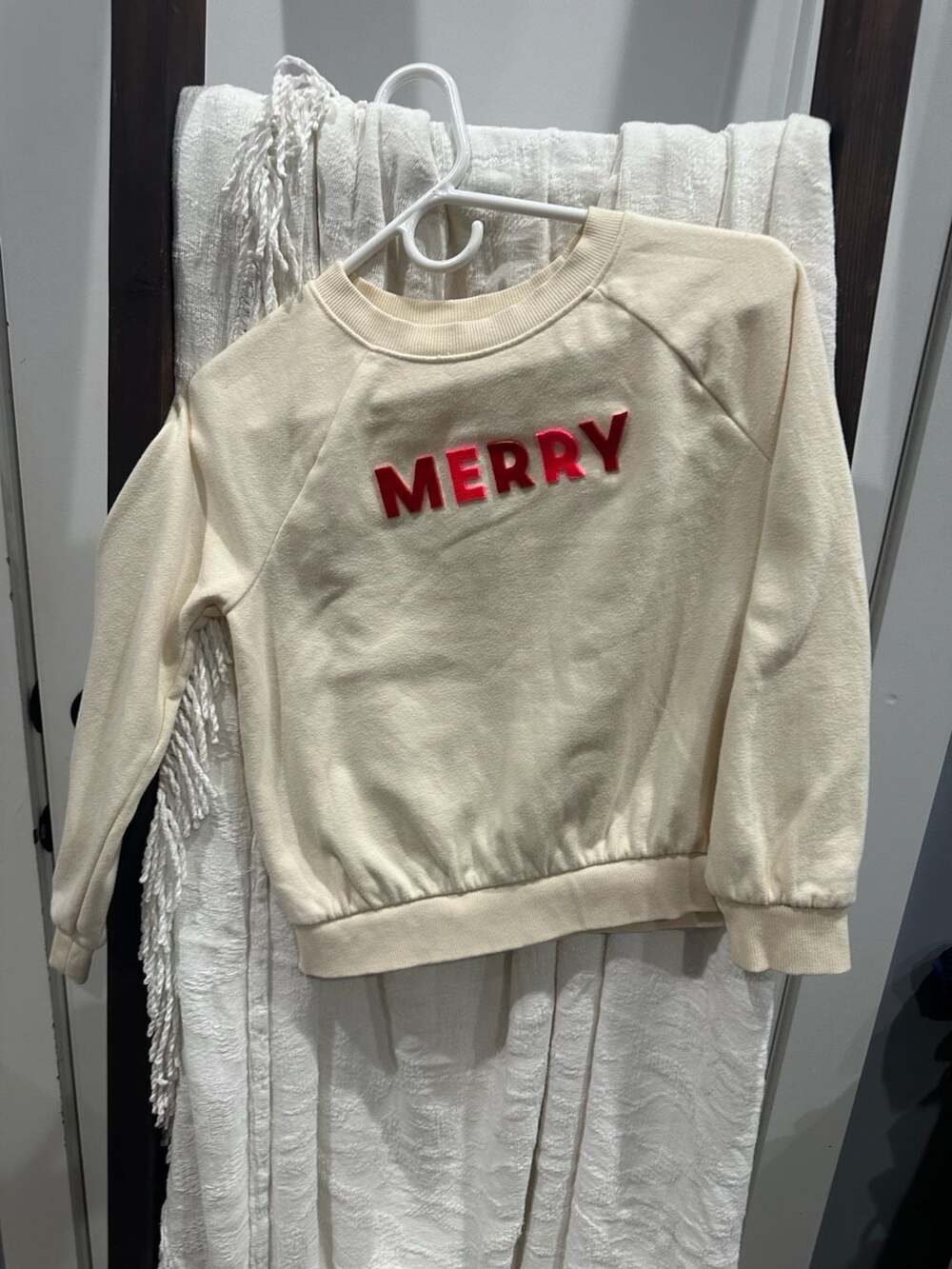 Cat & Jack Merry Christmas Sweatshirt Cream Girls Size L 10/12